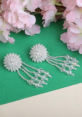 White Bead Drop Earrings