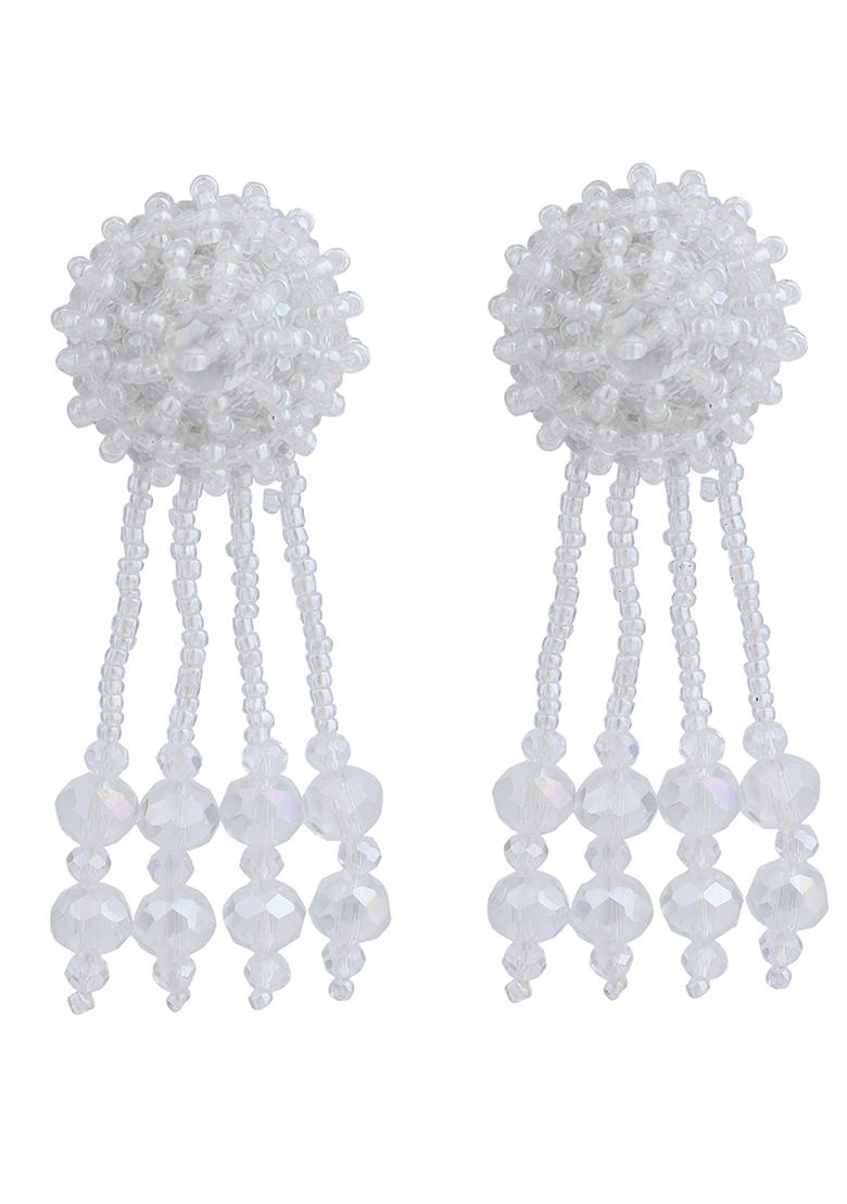White Bead Drop Earrings