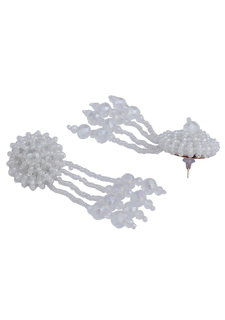 White Bead Drop Earrings