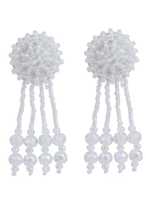White Bead Drop Earrings
