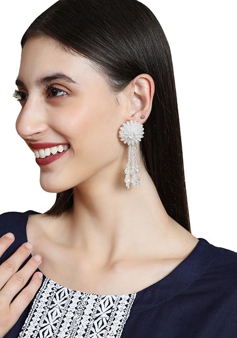 White Bead Drop Earrings