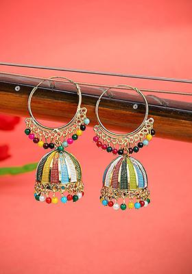 Multicolour Bead Jhumka Earrings