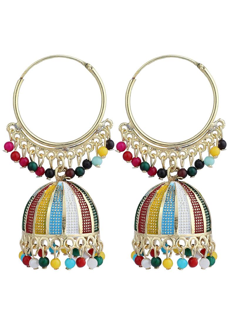 Multicolour Bead Jhumka Earrings