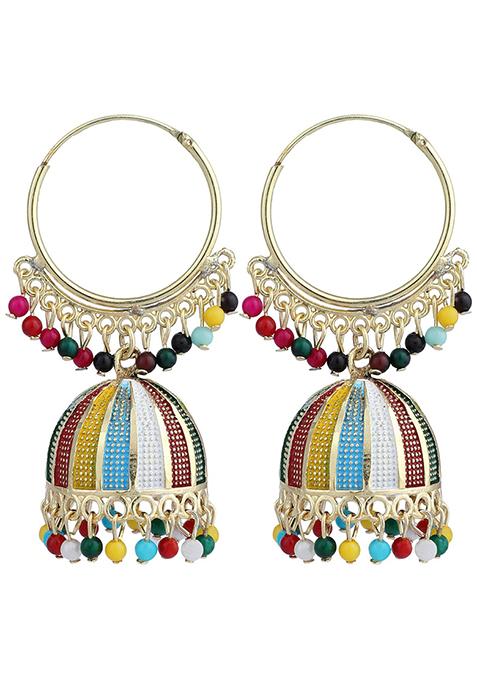 Multicolour Bead Jhumka Earrings