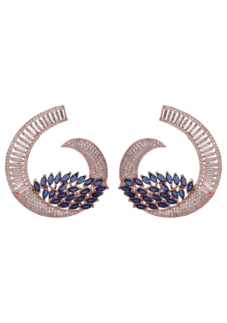 Blue American Diamond Stud Earrings - Indya