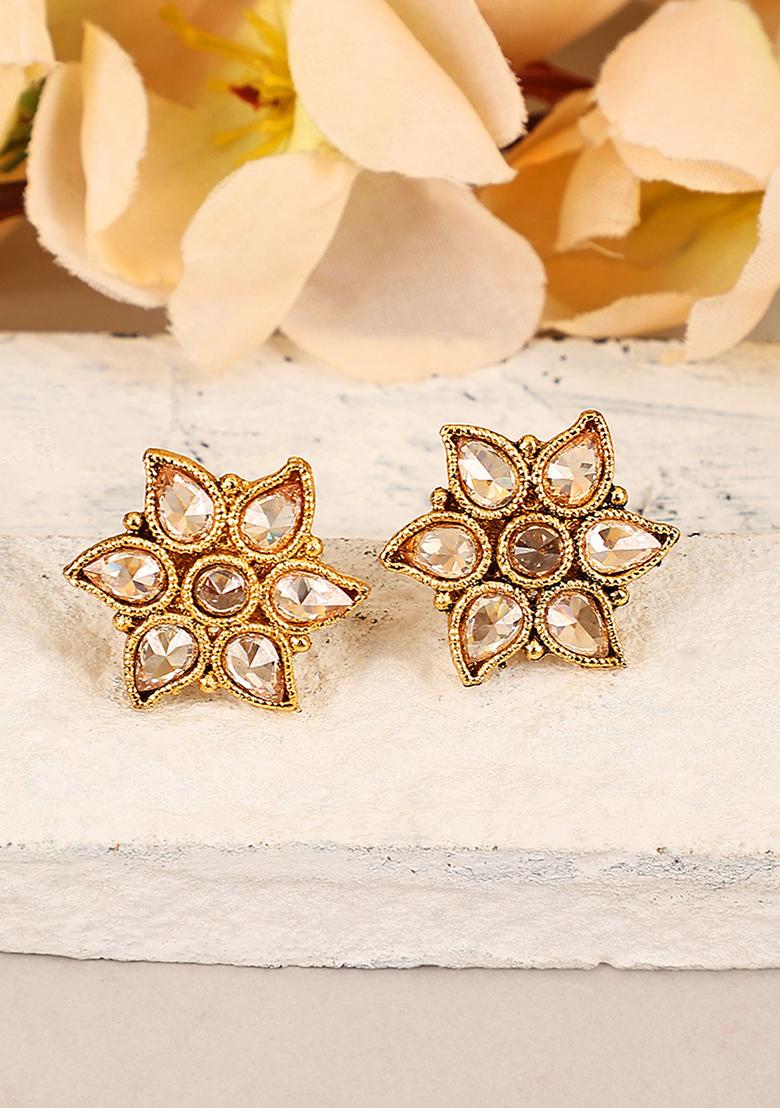 Gold Plated American Diamond Stud Earrings - Indya