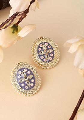 Blue Kundan Stud Earrings