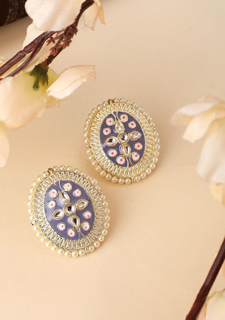 Blue Kundan Stud Earrings