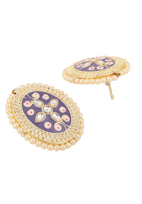 Blue Kundan Stud Earrings