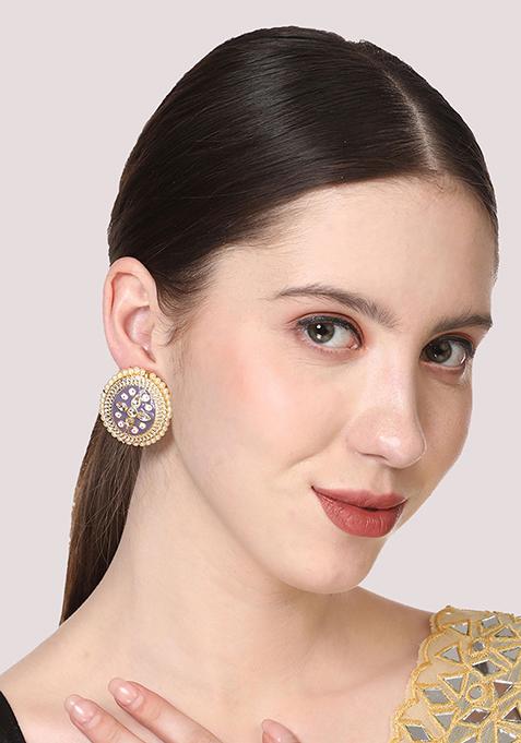 Blue Kundan Stud Earrings