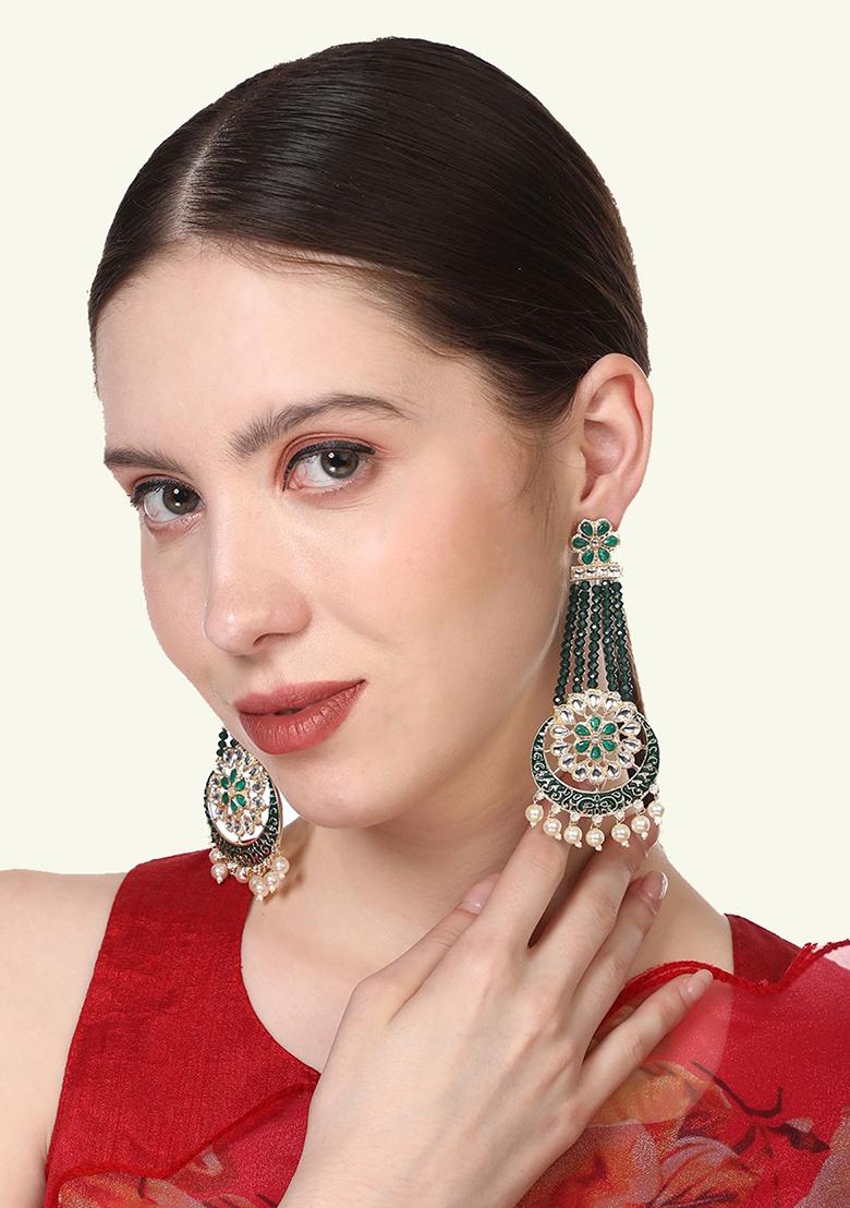 Green Artificial Stone Bead Drop Earrings
