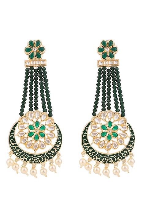 Green Artificial Stone Bead Drop Earrings