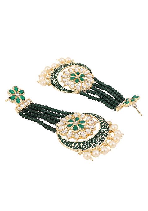 Green Artificial Stone Bead Drop Earrings