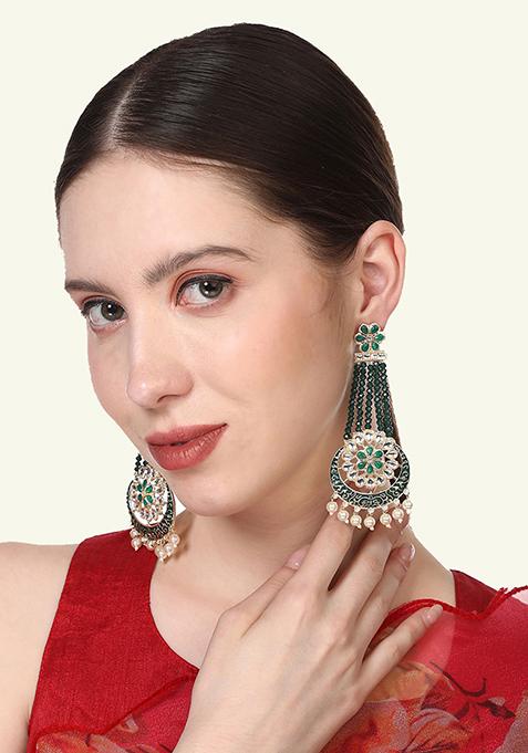 Green Artificial Stone Bead Drop Earrings