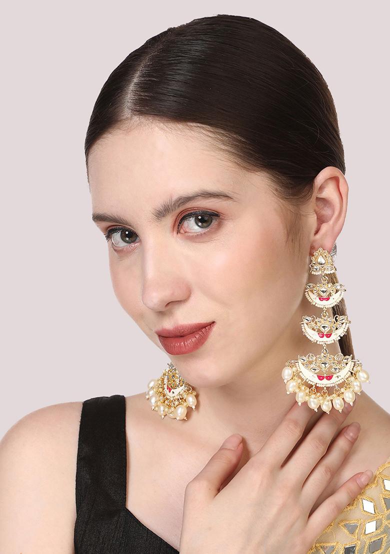 Red Artificial Stone Bead Drop Earrings