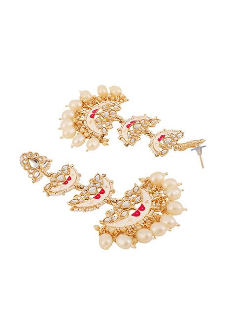 Red Artificial Stone Bead Drop Earrings