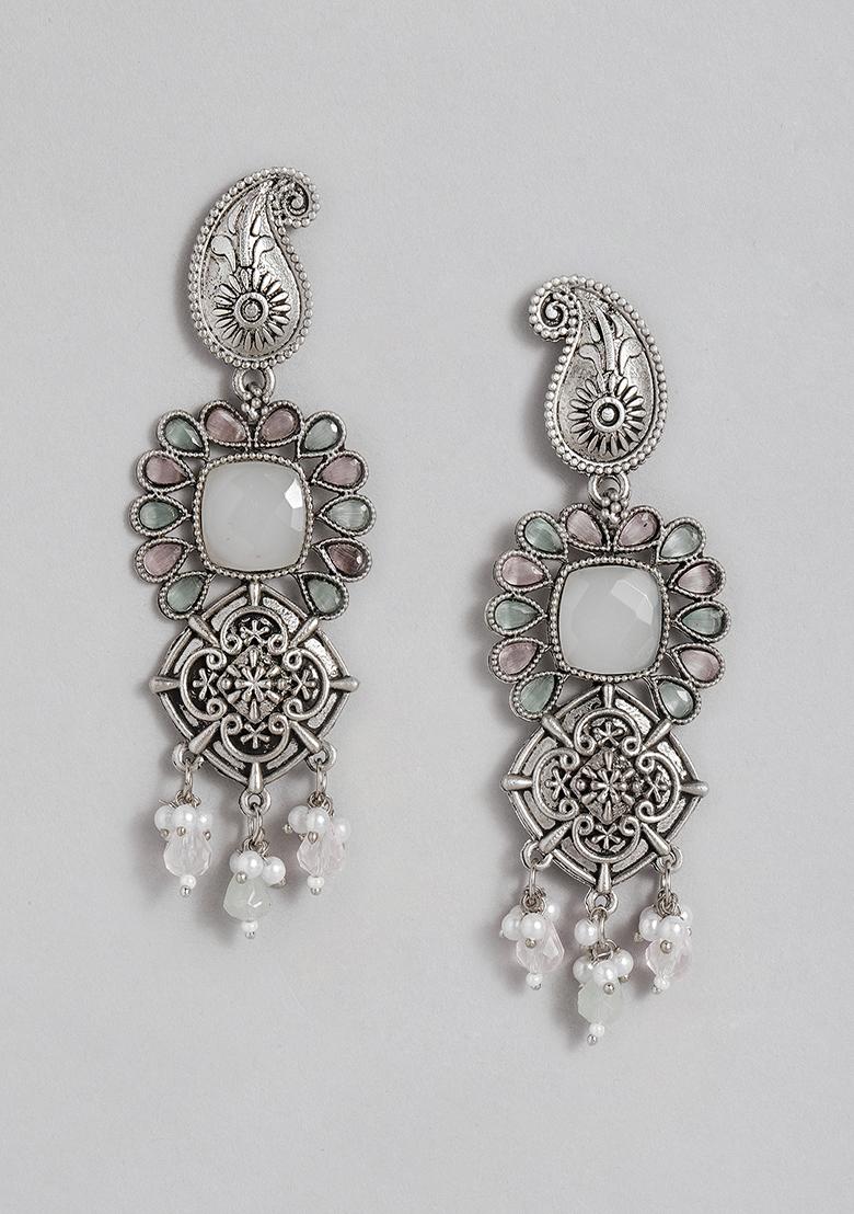 Silver Plated Cubic Zircon American Diamond Earrings