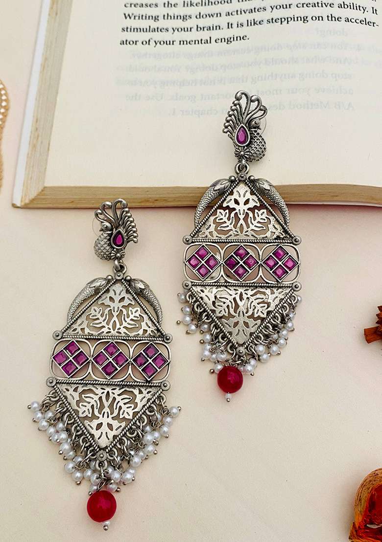 Silver Plated Cubic Zircon American Diamond Earrings - Indya