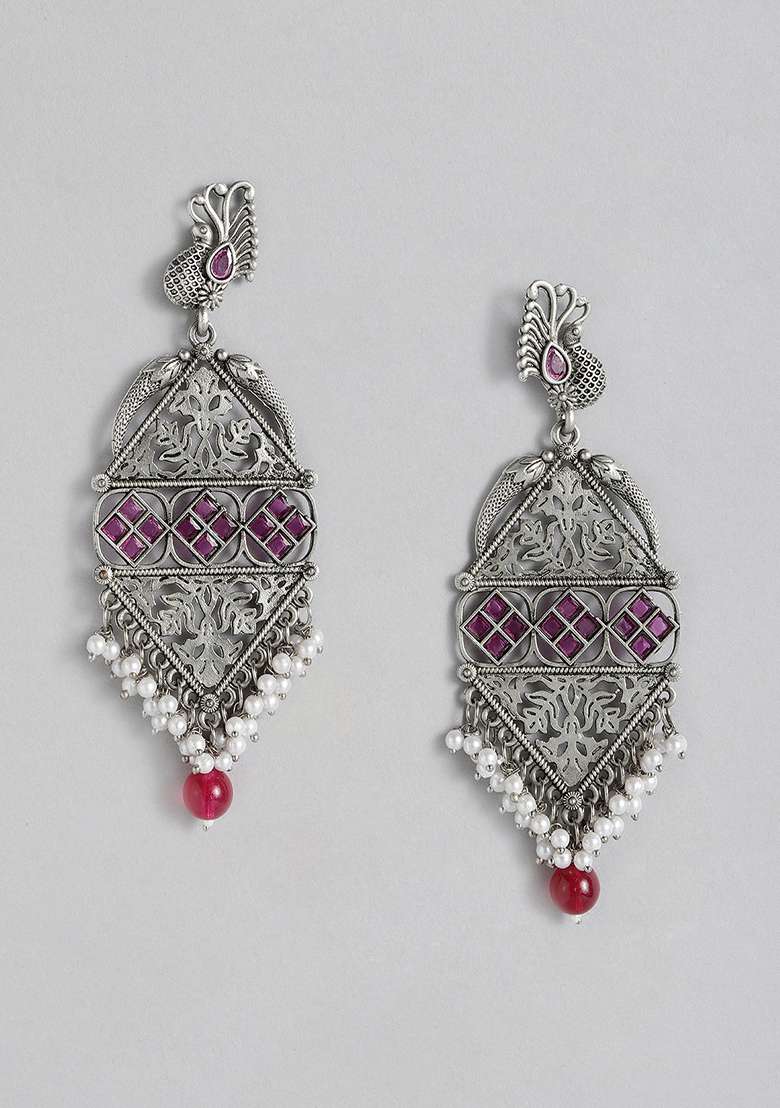 Silver Plated Cubic Zircon American Diamond Earrings - Indya