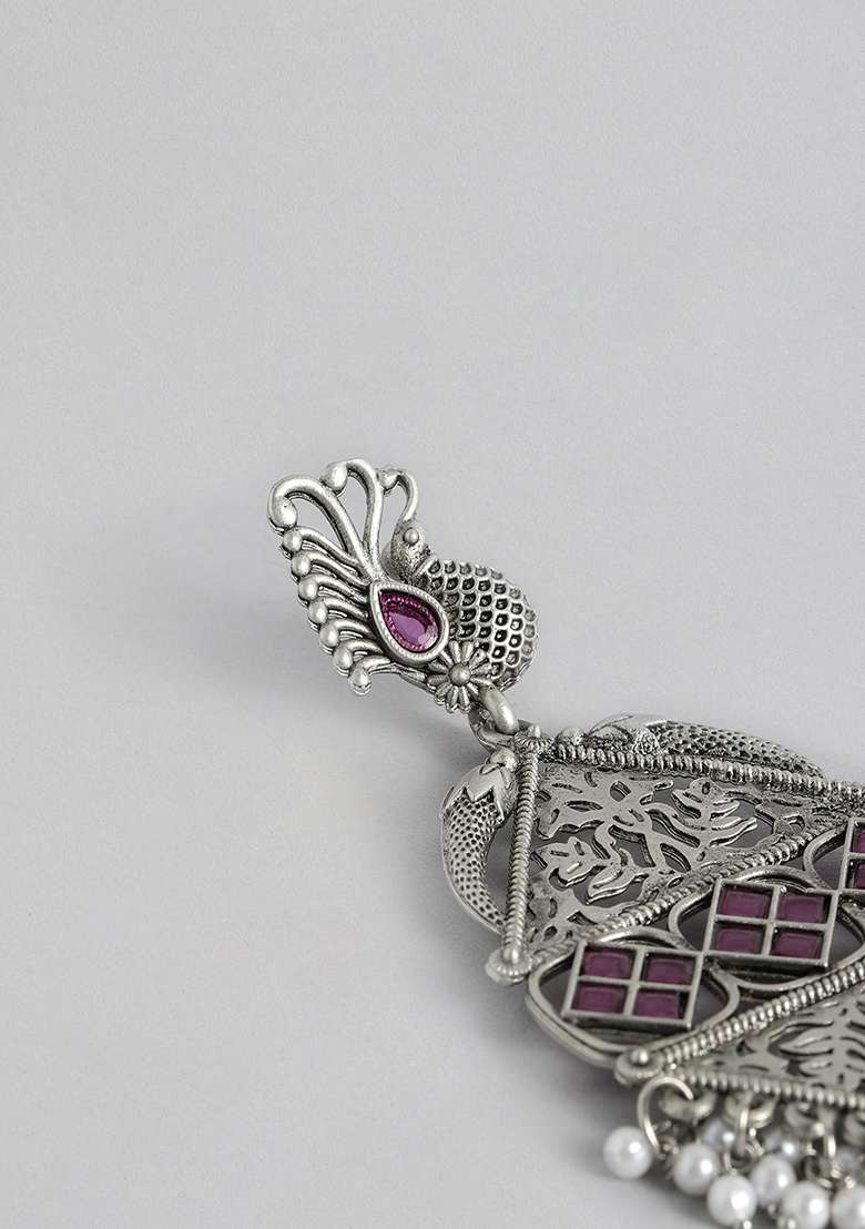 Silver Plated Cubic Zircon American Diamond Earrings - Indya