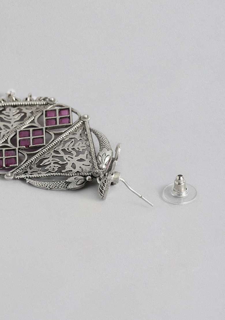 Silver Plated Cubic Zircon American Diamond Earrings - Indya