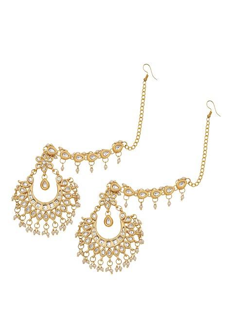 Golden Kundan Meenakari Work Earrings