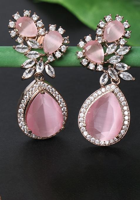 Pink American Diamond Teardrop Earrings