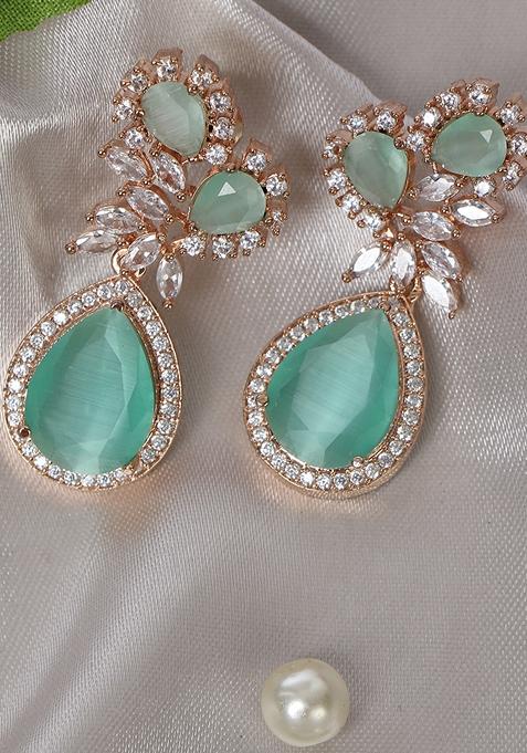 Rose Gold Plated Green Contemporary Drop Earrings