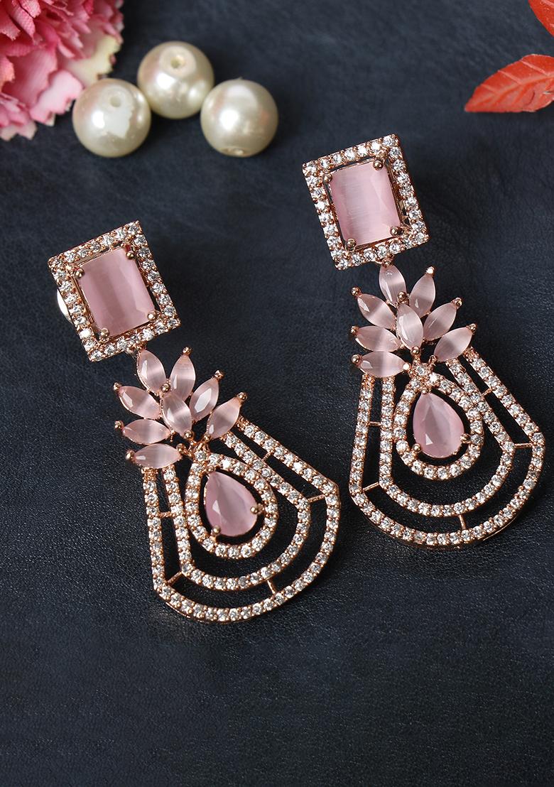 Buy Women Rose Gold Plated Pink Drop Earrings XJE02572 Fashion