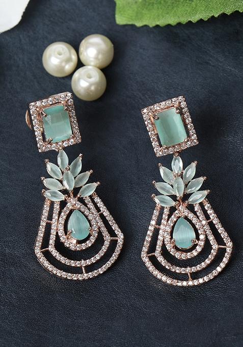 Green Rose Gold Plated Crescent Shaped Drop Earrings