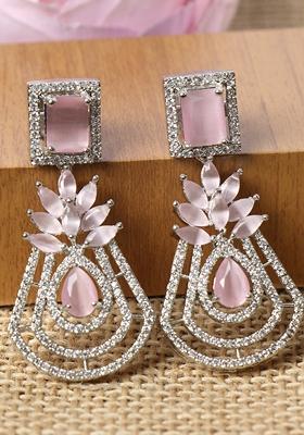 Silver Toned Pink Contemporary Drop Earrings