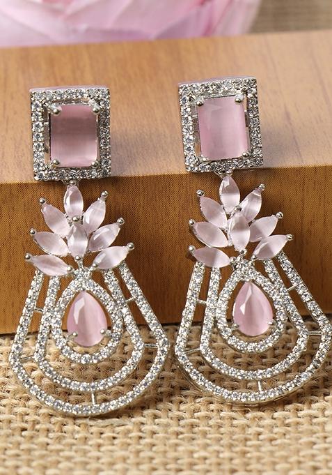 Silver Toned Pink Contemporary Drop Earrings