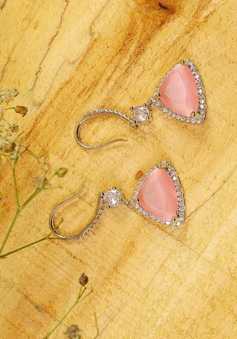 Pink Silver Plated American Diamond Drop Earrings