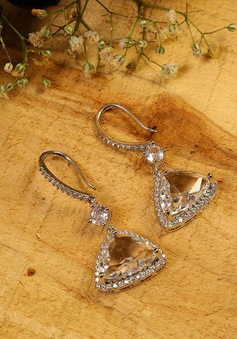 Silver Plated American Diamond Drop Earrings