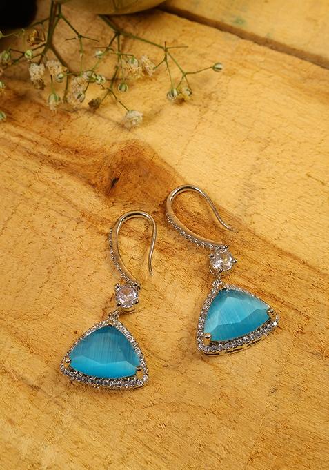 Blue Stone Embellished Cubic Zirconia Earrings