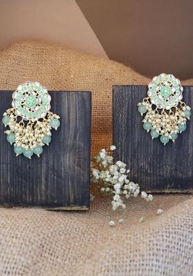 Gold Plated Traditional Handcrafted Meenakari Kundan And Pearl Studded Earrings