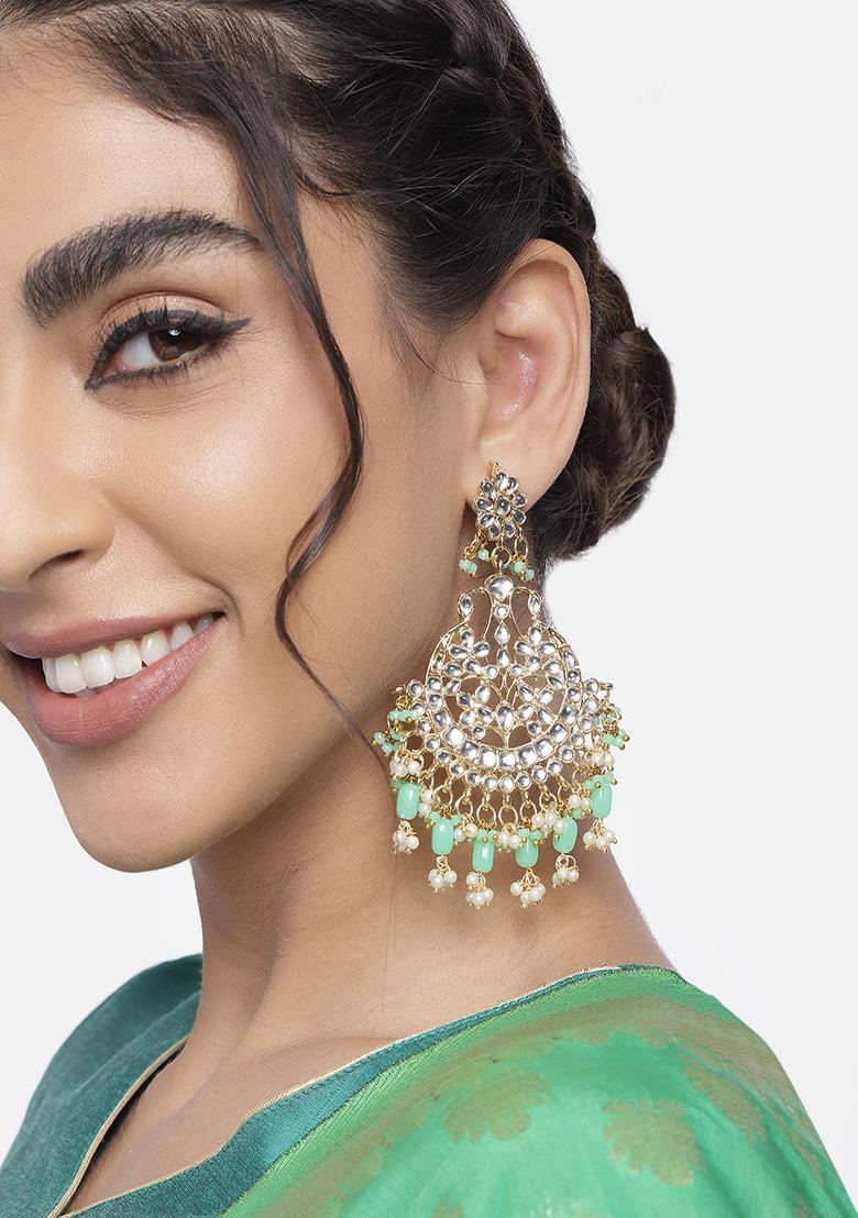 Gold Plated Traditional Handcrafted Pearl Kundan Beaded Earrings