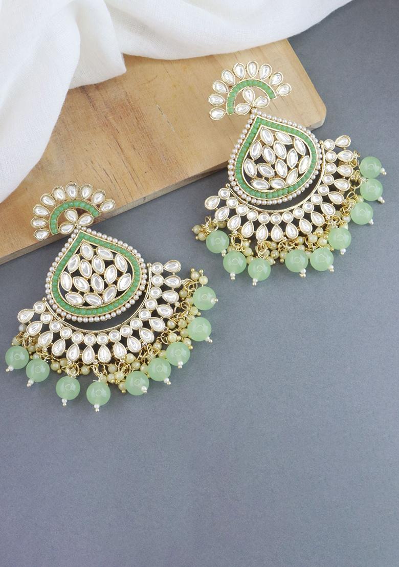 Gold Plated Traditional Handcrafted Kundan Earrings Adorned With Pearl