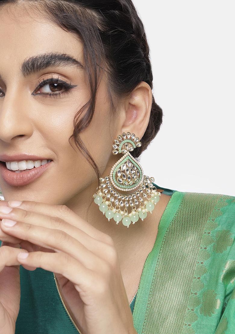 Gold Plated Traditional Handcrafted Kundan Earrings Adorned With Pearl