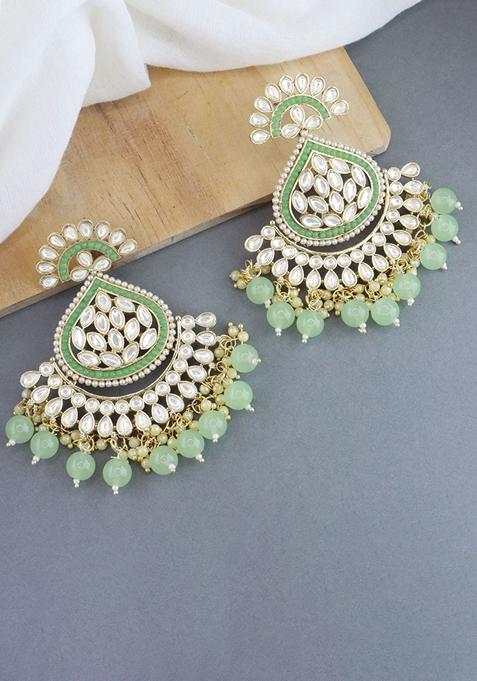 Gold Plated Traditional Handcrafted Kundan Earrings Adorned With Pearl