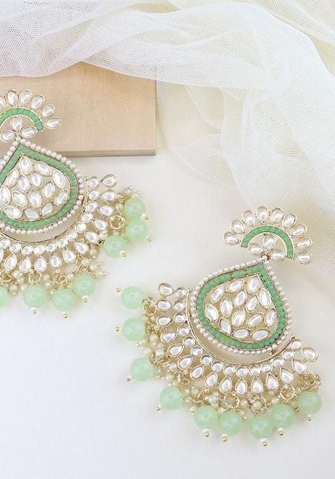 Gold Plated Traditional Handcrafted Kundan Earrings Adorned With Pearl