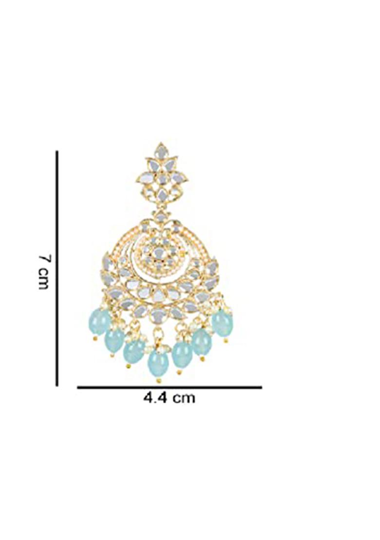 Turquoise Gold Plated Traditional Handcrafted Pearl Kundan Beaded Earrings