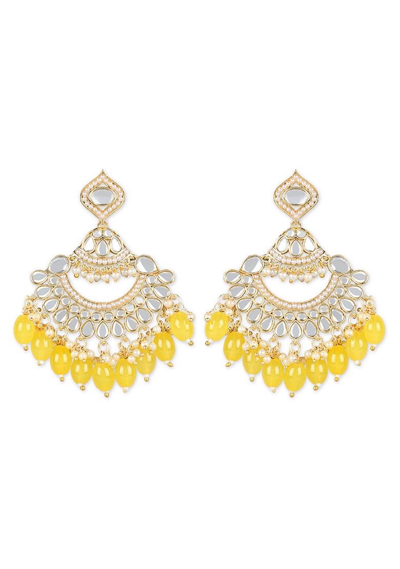 Yellow Gold Plated Traditional Handcrafted Pearl Kundan Beaded Earrings
