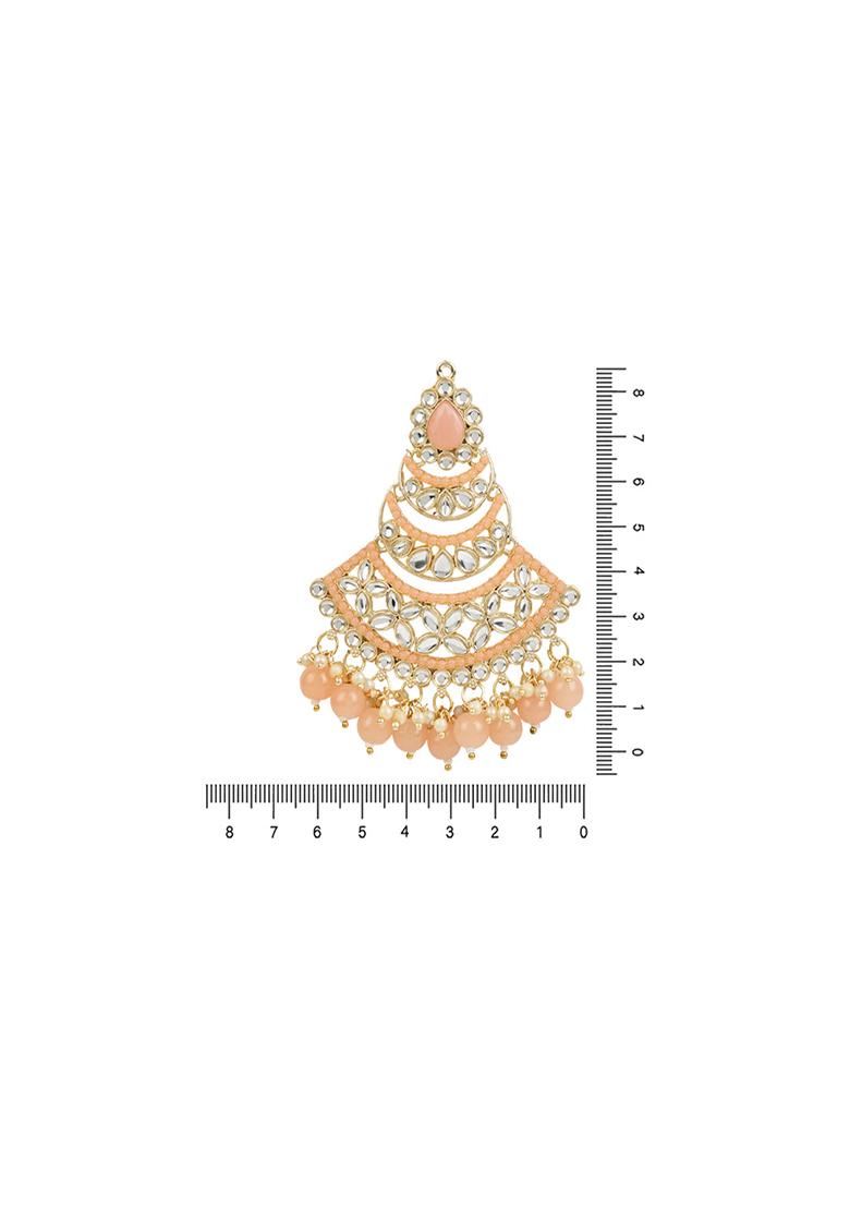 Peach Gold Plated Traditional Handcrafted Pearl Kundan Beaded Chandbali Earrings