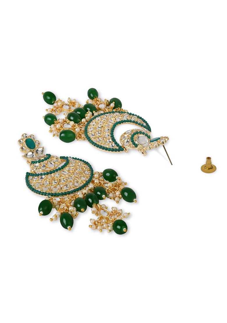 Green Gold Plated Traditional Handcrafted Pearl Kundan Beaded Earrings