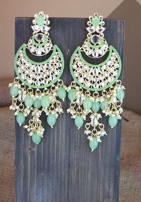 Gold Plated Traditional Handcrafted Pearl Kundan Beaded Chandbali Earrings