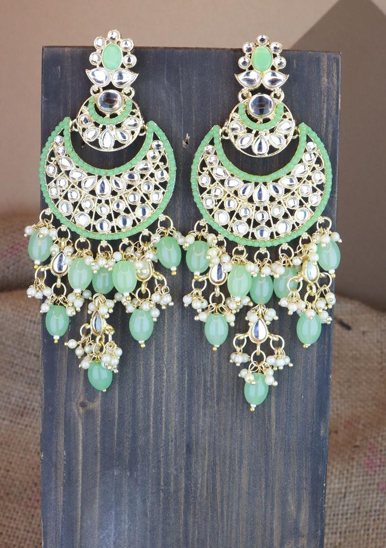 Gold Plated Traditional Handcrafted Pearl Kundan Beaded Chandbali Earrings