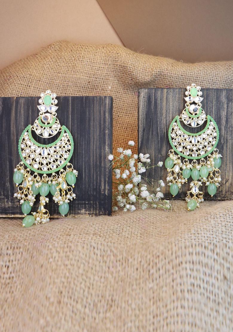 Gold Plated Traditional Handcrafted Pearl Kundan Beaded Chandbali Earrings