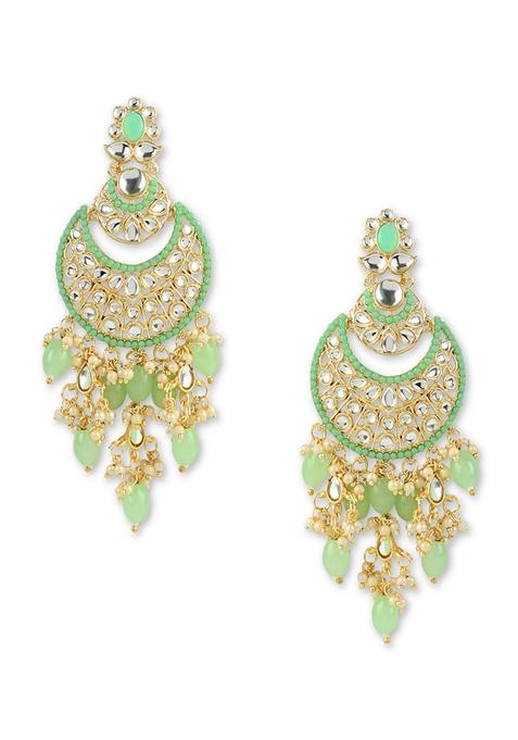Gold Plated Traditional Handcrafted Pearl Kundan Beaded Chandbali Earrings