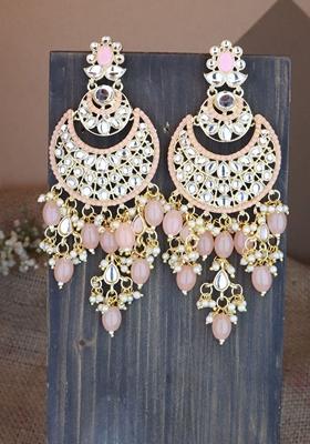 Gold Plated Traditional Handcrafted Pearl Kundan Beaded Chandbali Earrings